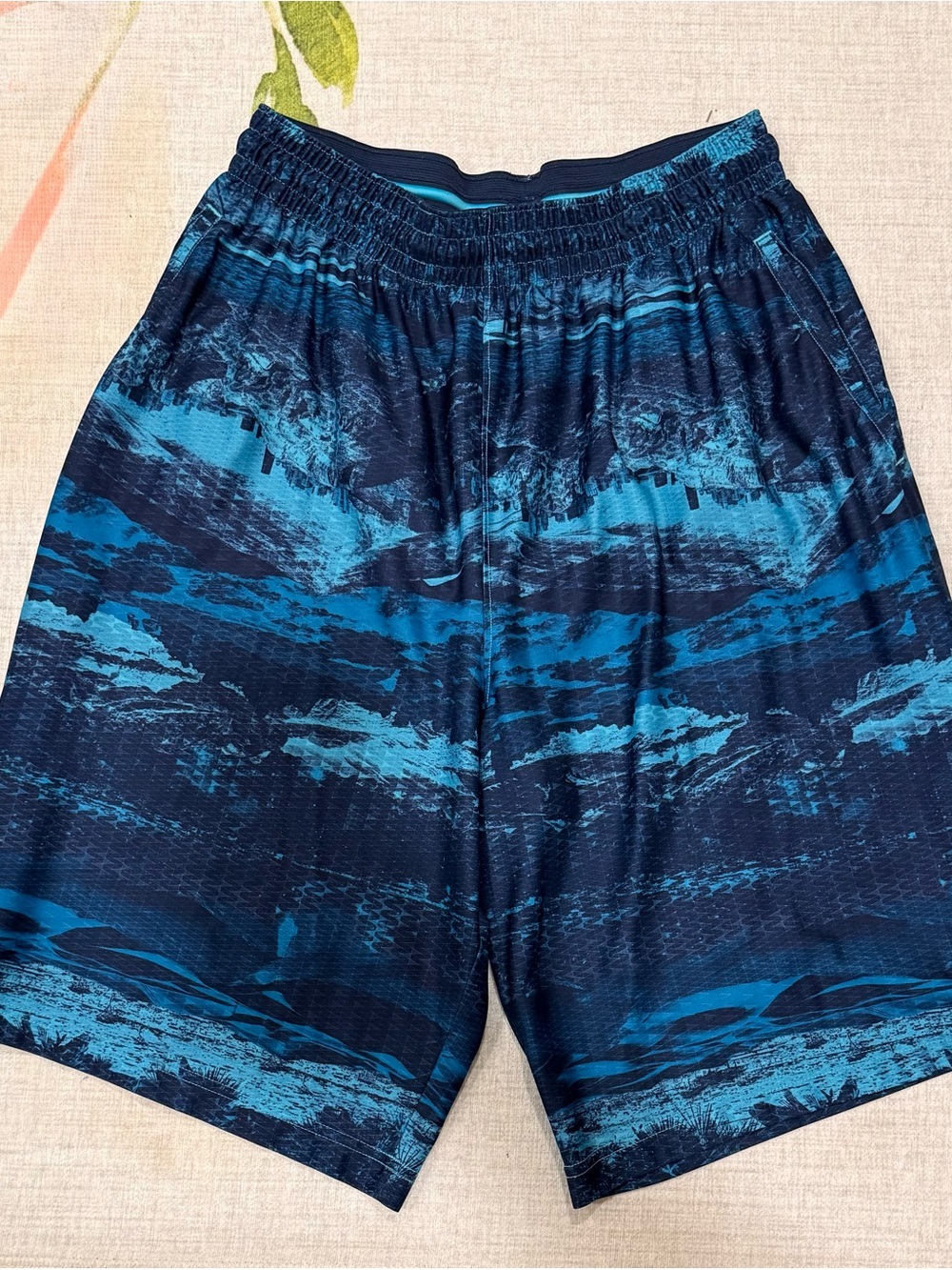 Nike Men's Navy and Teal Patterned Basketball Shorts